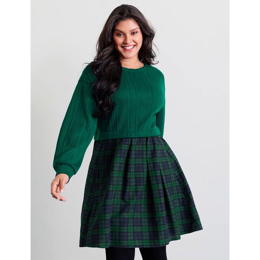 Bloomchick Green Sweater Plaid Dress 3XL